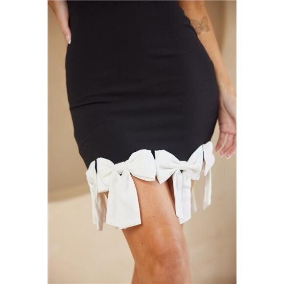 Black And White Combination Bow Sleeveless Mini Dress - Picture 4 of 7